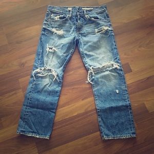 AG Ex-Boyfriend Crop distressed blue jeans size 27